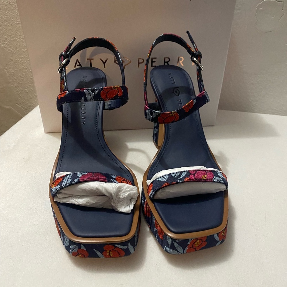 Katy Perry Collections Navy Floral Ankle-Strap Sandals - Picture 2 of 9